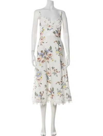 Pre-owned Zimmermann Linen Midi Length Dress In White