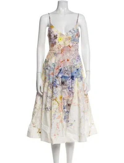 Pre-owned Zimmermann Linen Midi Length Dress In White