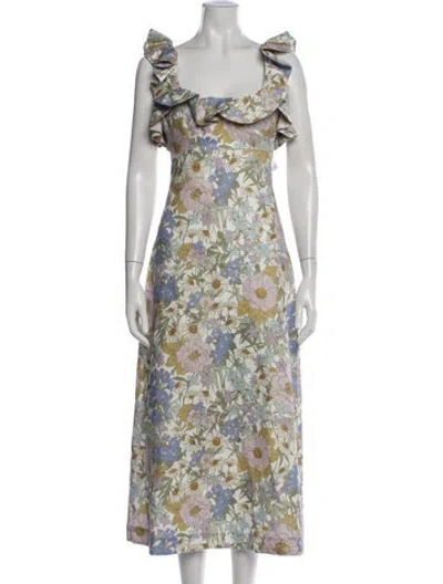 Pre-owned Zimmermann Linen Midi Length Dress In White