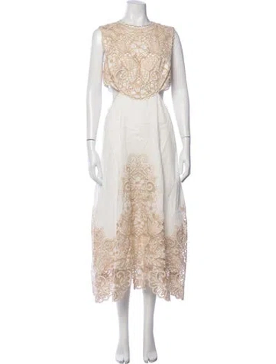 Pre-owned Zimmermann Linen Midi Length Dress In White