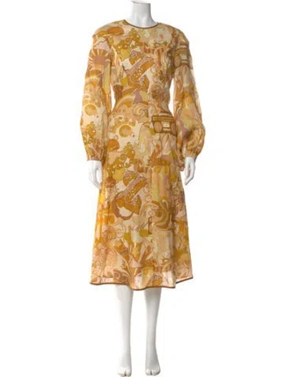 Pre-owned Zimmermann Linen Midi Length Dress In Yellow