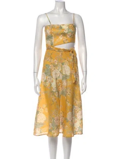 Pre-owned Zimmermann Linen Midi Length Dress In Yellow