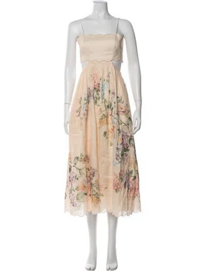 Pre-owned Zimmermann Linen Midi Length Dress In Yellow