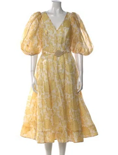 Pre-owned Zimmermann Linen Midi Length Dress In Yellow