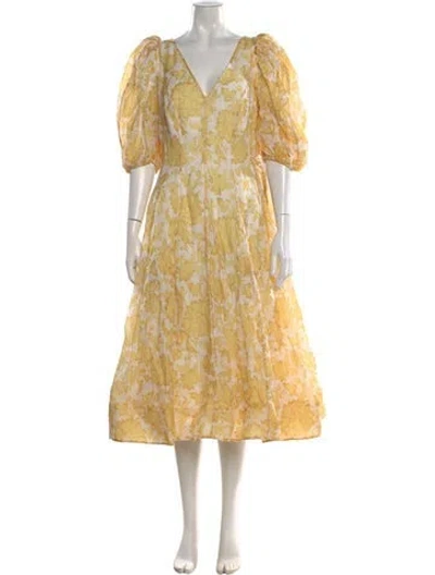 Pre-owned Zimmermann Linen Midi Length Dress In Yellow
