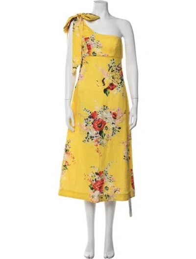 Pre-owned Zimmermann Linen Midi Length Dress In Yellow
