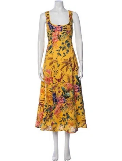 Pre-owned Zimmermann Linen Midi Length Dress In Yellow