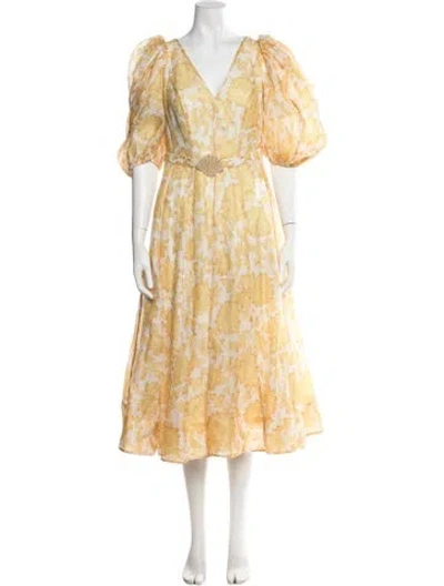 Pre-owned Zimmermann Linen Midi Length Dress In Yellow