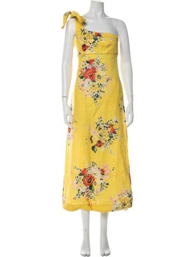 Pre-owned Zimmermann Linen Midi Length Dress In Yellow