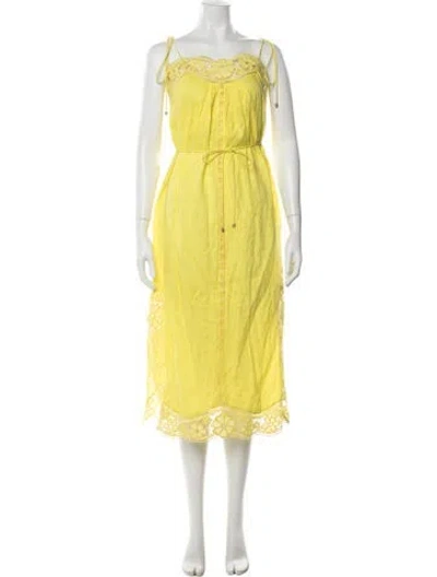 Pre-owned Zimmermann Linen Midi Length Dress In Yellow