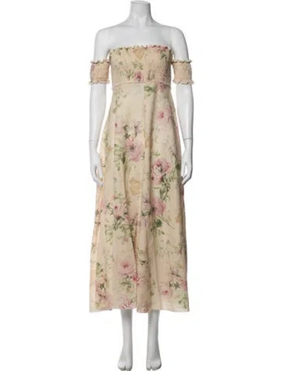 Pre-owned Zimmermann Linen Midi Length Dress In Yellow