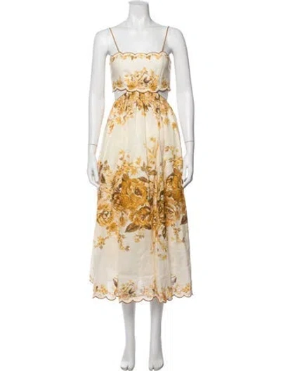 Pre-owned Zimmermann Linen Midi Length Dress In Yellow