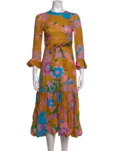 Pre-owned Zimmermann Linen Midi Length Dress In Yellow
