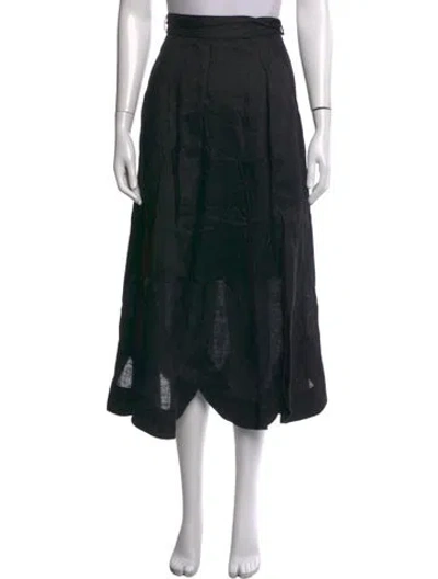 Pre-owned Zimmermann Linen Midi Length Skirt In Black