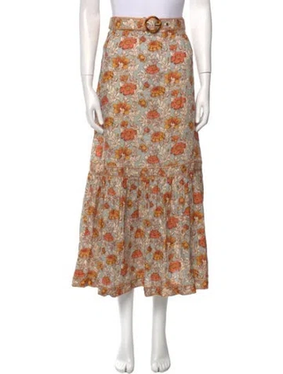 Pre-owned Zimmermann Linen Midi Length Skirt In Blue