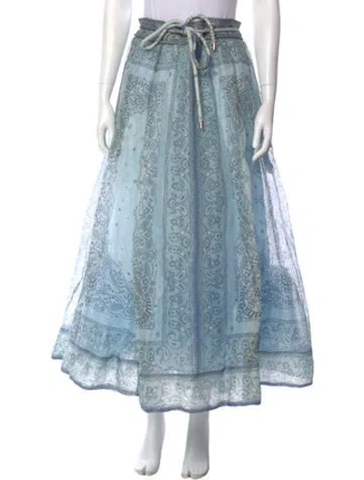 Pre-owned Zimmermann Linen Midi Length Skirt In Blue