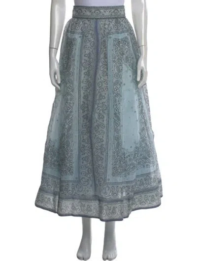 Pre-owned Zimmermann Linen Midi Length Skirt In Blue
