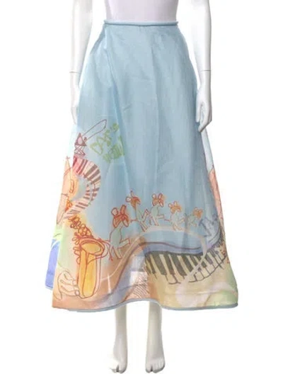 Pre-owned Zimmermann Linen Midi Length Skirt In Blue