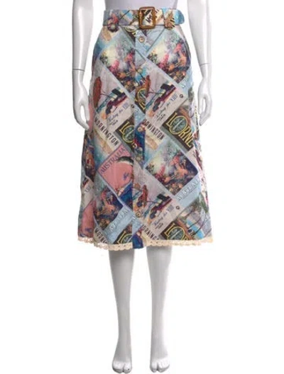 Pre-owned Zimmermann Linen Midi Length Skirt In Blue