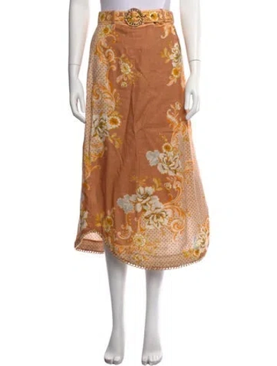 Pre-owned Zimmermann Linen Midi Length Skirt In Brown