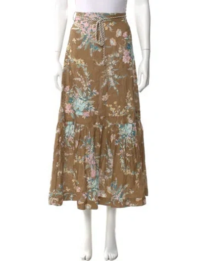 Pre-owned Zimmermann Linen Midi Length Skirt In Brown