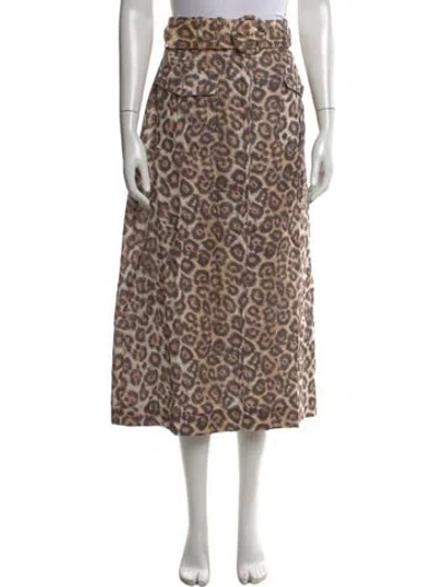 Pre-owned Zimmermann Linen Midi Length Skirt In Brown