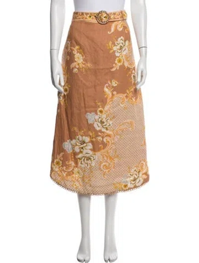 Pre-owned Zimmermann Linen Midi Length Skirt In Brown