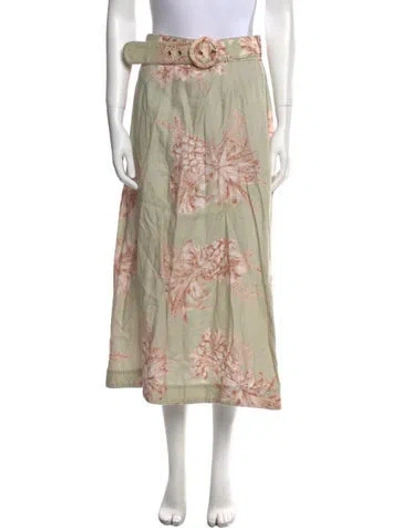 Pre-owned Zimmermann Linen Midi Length Skirt In Green
