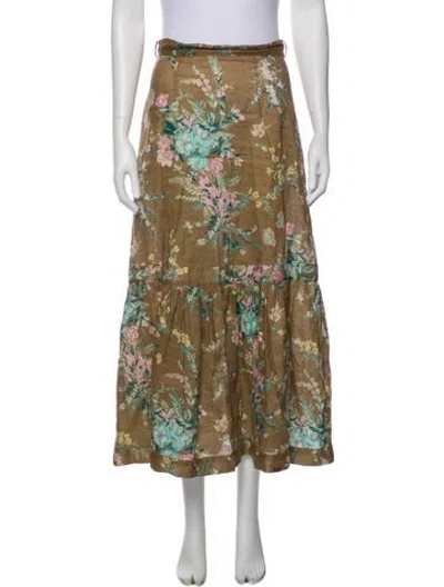 Pre-owned Zimmermann Linen Midi Length Skirt In Green