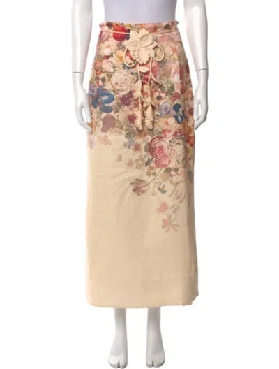 Pre-owned Zimmermann Linen Midi Length Skirt In Orange