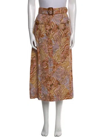 Pre-owned Zimmermann Linen Midi Length Skirt In Orange