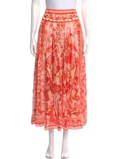 Pre-owned Zimmermann Linen Midi Length Skirt In Orange