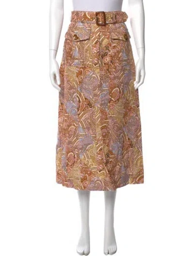 Pre-owned Zimmermann Linen Midi Length Skirt In Orange