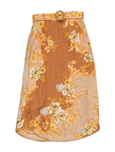 Pre-owned Zimmermann Linen Midi Length Skirt In Orange
