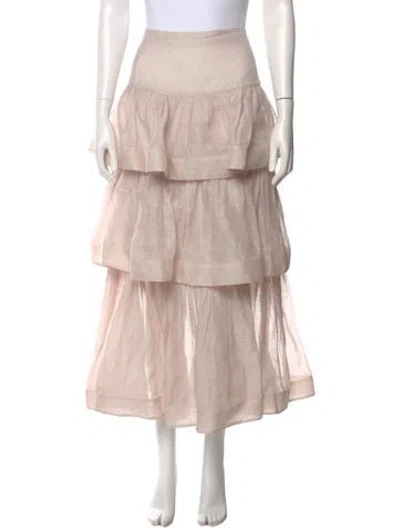 Pre-owned Zimmermann Linen Midi Length Skirt In Pink