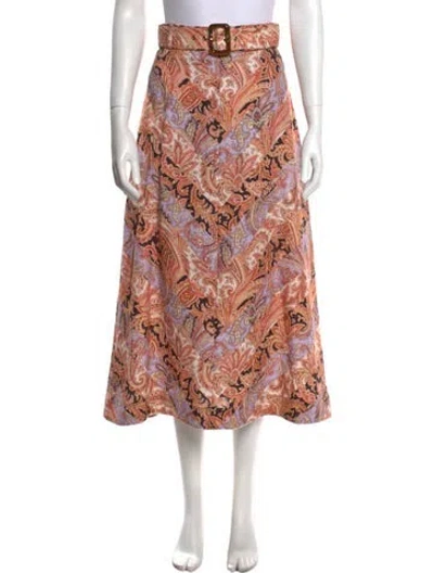 Pre-owned Zimmermann Linen Midi Length Skirt In Pink