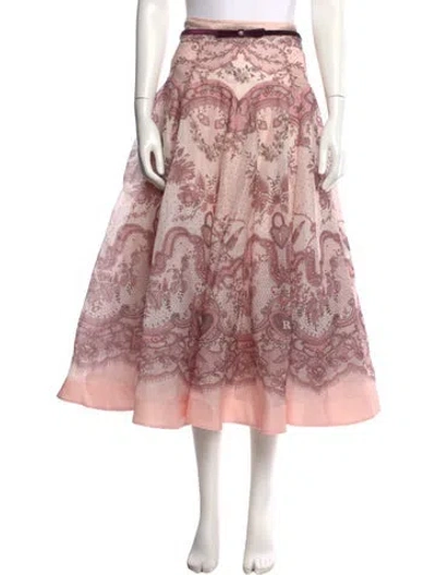 Pre-owned Zimmermann Linen Midi Length Skirt In Pink