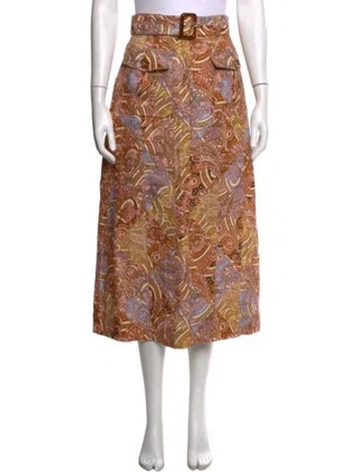 Pre-owned Zimmermann Linen Midi Length Skirt In Pink