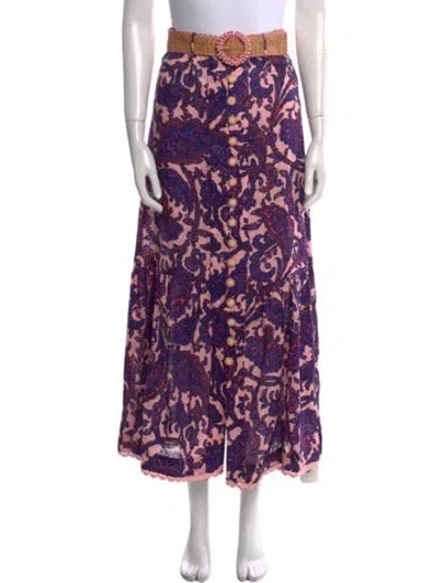 Pre-owned Zimmermann Linen Midi Length Skirt In Purple