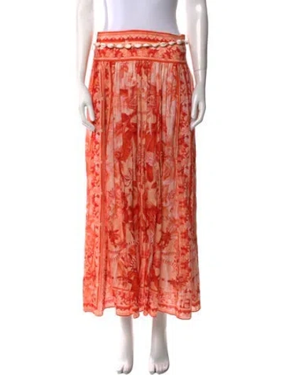 Pre-owned Zimmermann Linen Midi Length Skirt W/ Tags In Orange