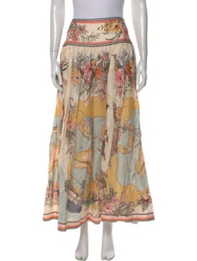 Pre-owned Zimmermann Linen Midi Length Skirt W/ Tags In Pink