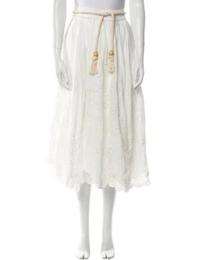 Pre-owned Zimmermann Linen Midi Length Skirt W/ Tags In White