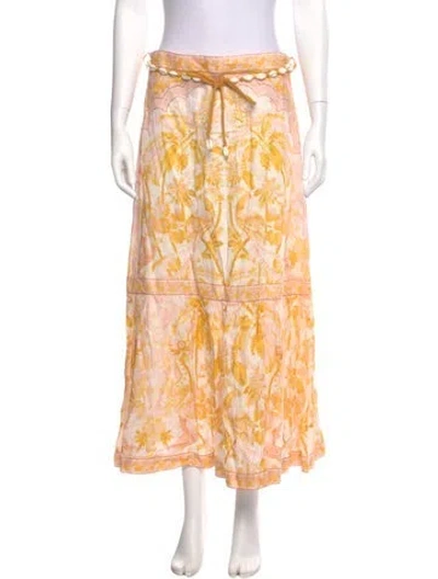 Pre-owned Zimmermann Linen Midi Length Skirt W/ Tags In Yellow