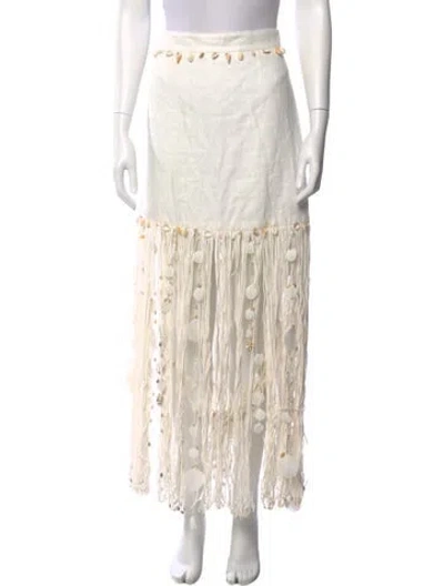 Pre-owned Zimmermann Linen Midi Length Skirt In White