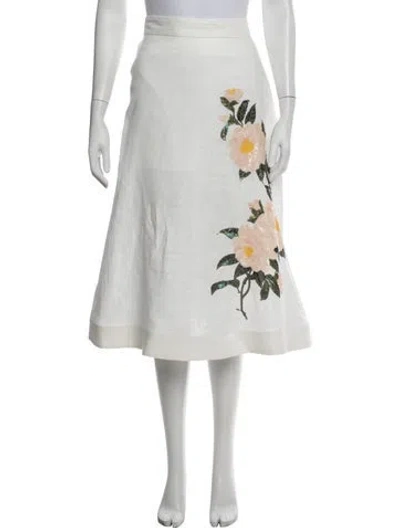 Pre-owned Zimmermann Linen Midi Length Skirt In White