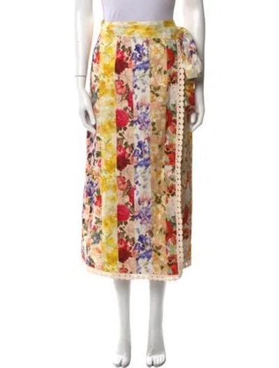 Pre-owned Zimmermann Linen Midi Length Skirt In Yellow