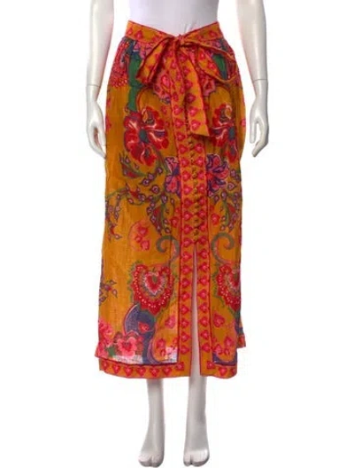 Pre-owned Zimmermann Linen Midi Length Skirt In Yellow