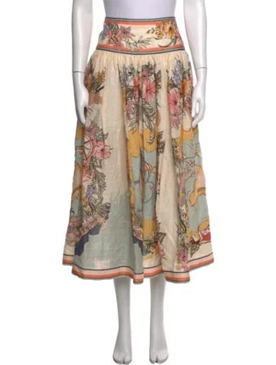 Pre-owned Zimmermann Linen Midi Length Skirt In Yellow