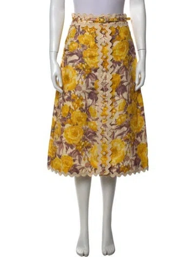 Pre-owned Zimmermann Linen Midi Length Skirt In Yellow