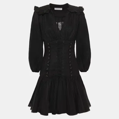 Pre-owned Zimmermann Linen Mini Dress 1 In Black